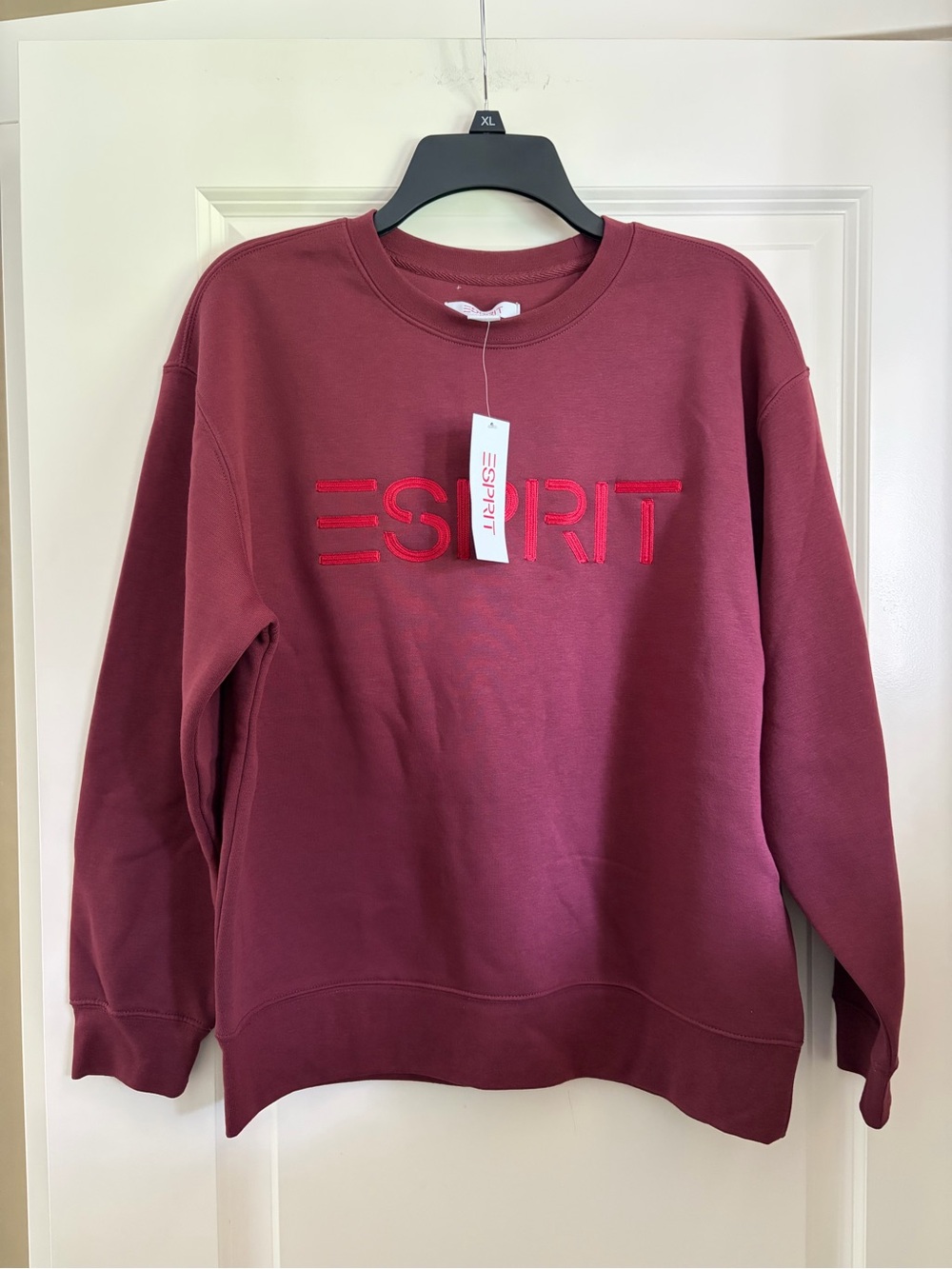 NWT Esprit Women's Burgundy Crewneck Sweatshirt with Red Logo